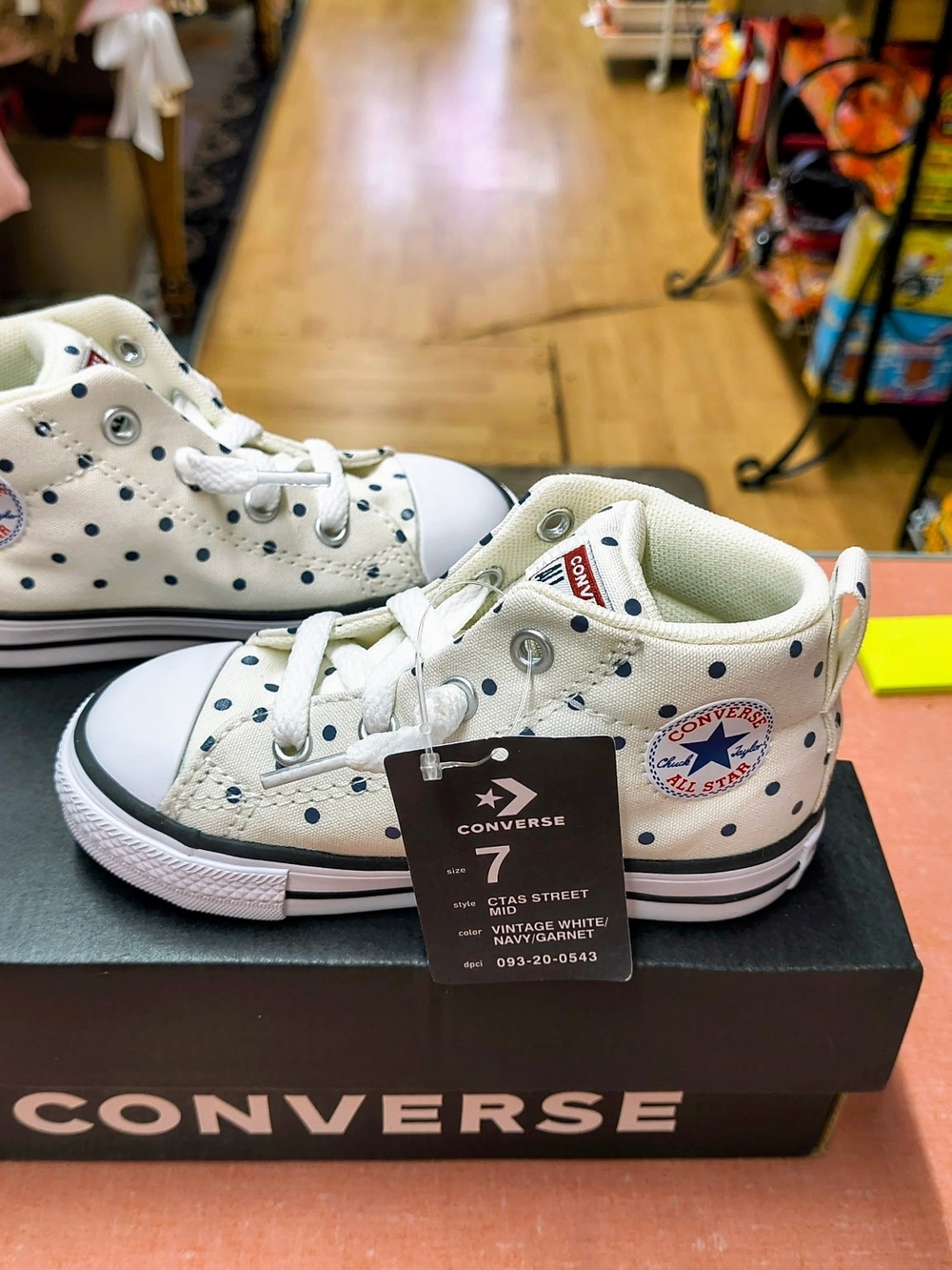 Converse Kids Vintage White with Navy Polka Dot High-Top Sneakers
